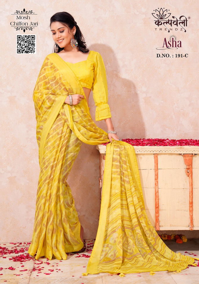 Asha 191 By Kalpatru Moss Chiffon Printed Sarees Wholesale Price In Surat